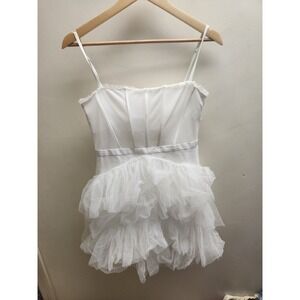 White Tulle Corset Mini Dress Ruffle Flounce Spaghetti Strap Party